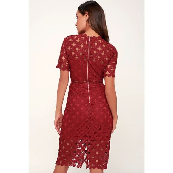 Lulus Burgundy Crochet Laced Bodycon Midi Dress Size S/ Party/ Cocktail/Formal - Picture 3 of 15